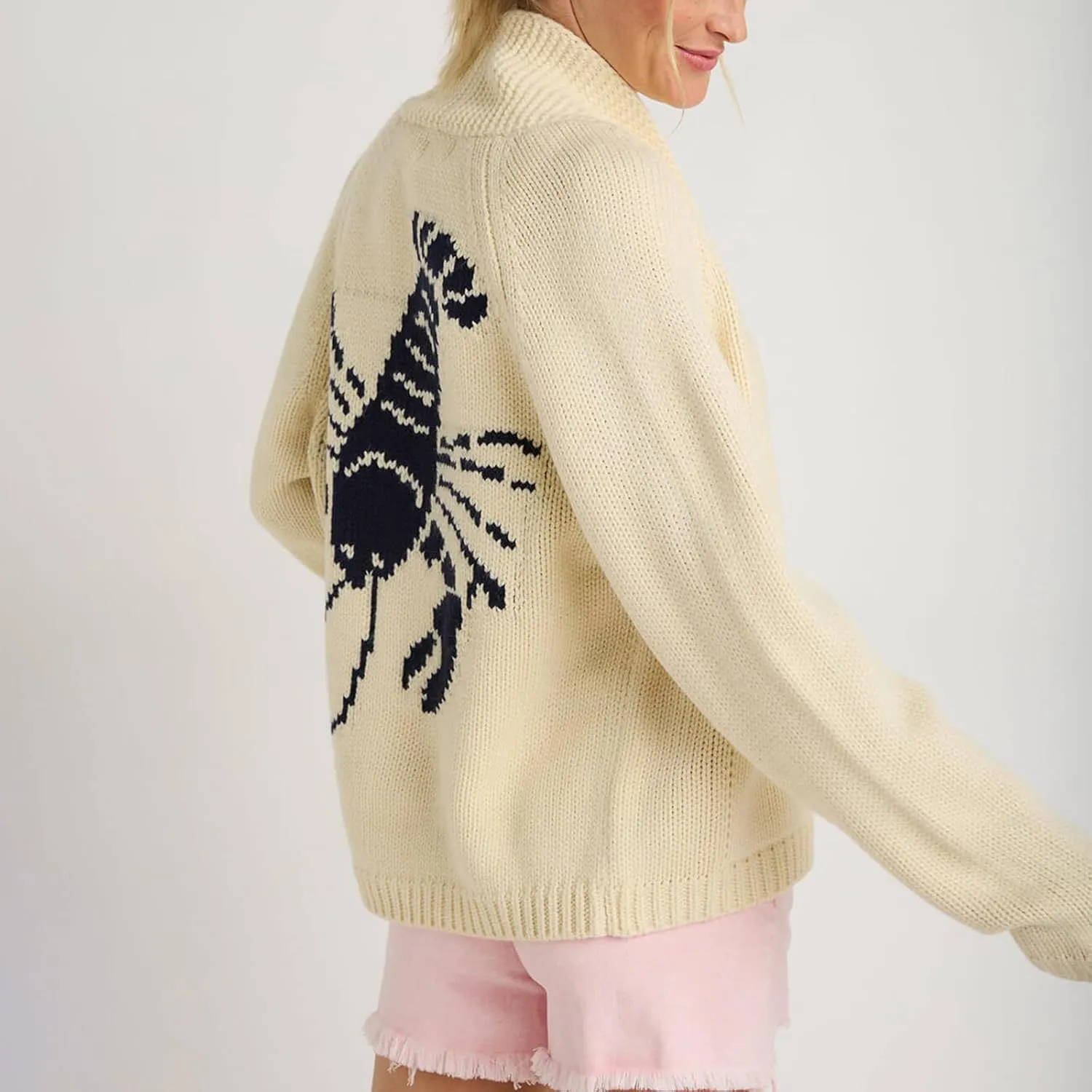 Women Lobster Cardigan Sweater Y2k Long Sleeve Button Down Chunky Knit Top Shirt Fall Winter Jacket Coats
