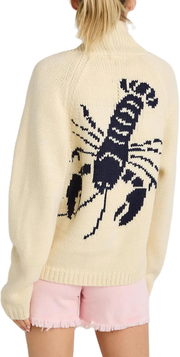 Women Lobster Cardigan Sweater Y2k Long Sleeve Button Down Chunky Knit Top Shirt Fall Winter Jacket Coats