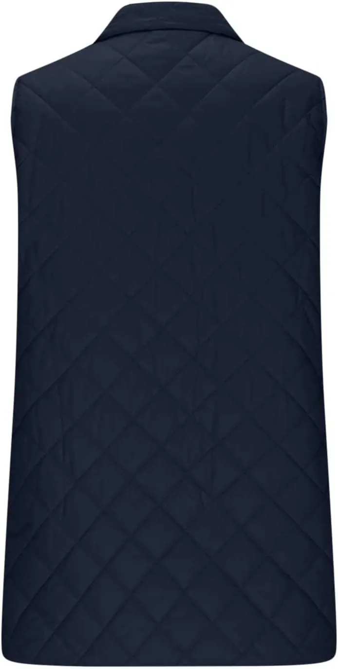 Women Mid Length Puffer Vest Lightweight Quilted Gilet Winter Warm Zip Up Sleeveless Down Jacket Fashion Waistcoat