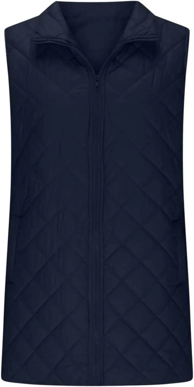 Women Mid Length Puffer Vest Lightweight Quilted Gilet Winter Warm Zip Up Sleeveless Down Jacket Fashion Waistcoat