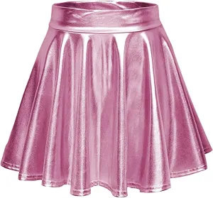 Women Mini Pleated Skirts Sexy Club Y2K Shiny Fashion Pleated A-Line Skirts Ruffle Flared Skirts Casual Mini Skirts