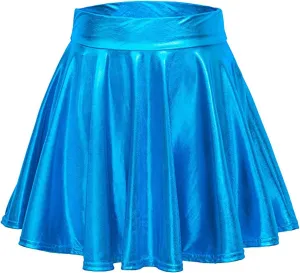 Women Mini Pleated Skirts Sexy Club Y2K Shiny Fashion Pleated A-Line Skirts Ruffle Flared Skirts Casual Mini Skirts