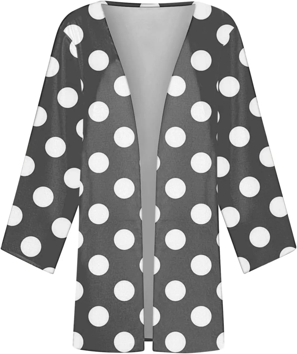 Women Open Front Cardigan Lightweight Polka Dot Print 3/4 Sleeve Chiffon Blouse Swater Coat Casual Summer Beachwear