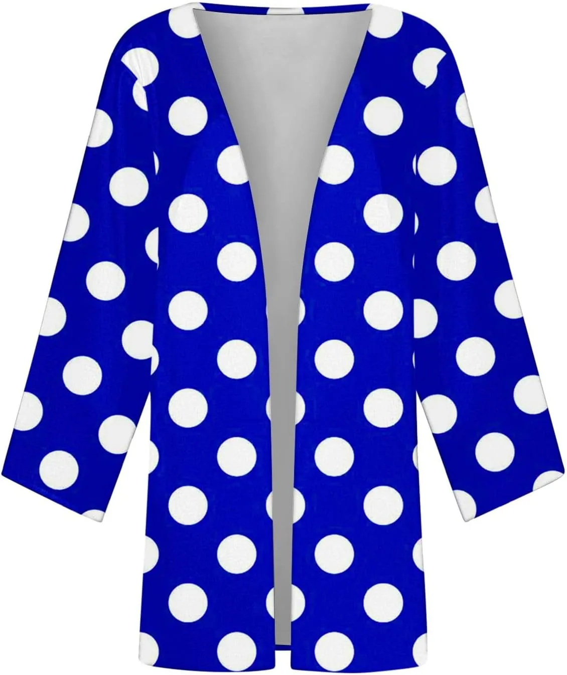 Women Open Front Cardigan Lightweight Polka Dot Print 3/4 Sleeve Chiffon Blouse Swater Coat Casual Summer Beachwear