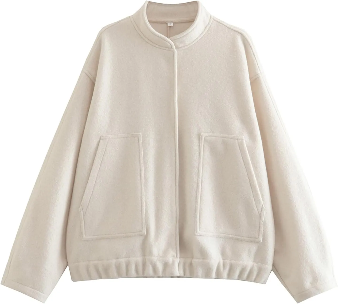Women Oversized Wool Blend Jackets, Button Down Jackets Casual Stand Collar Outerwear Bomber Jackets with Pockets