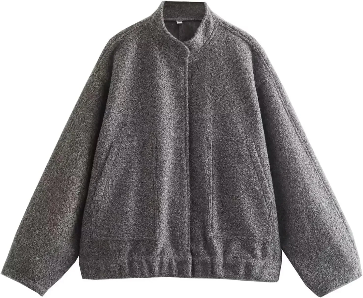 Women Oversized Wool Blend Jackets, Button Down Jackets Casual Stand Collar Outerwear Bomber Jackets with Pockets