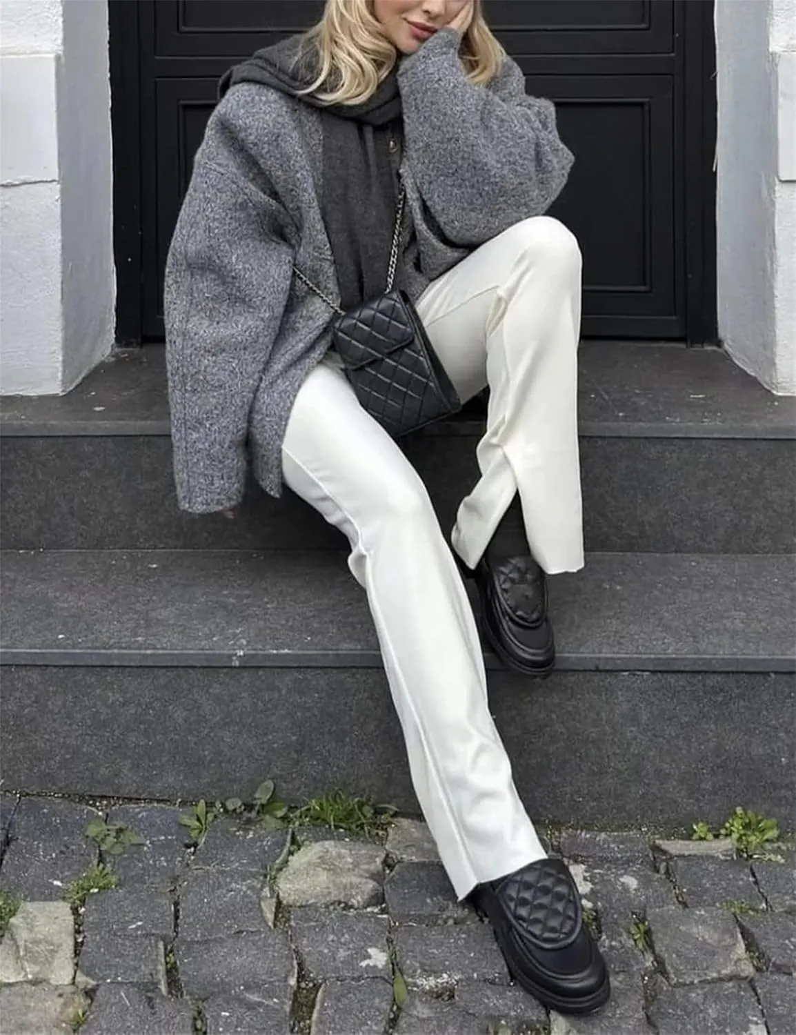 Women Oversized Wool Blend Jackets, Button Down Jackets Casual Stand Collar Outerwear Bomber Jackets with Pockets
