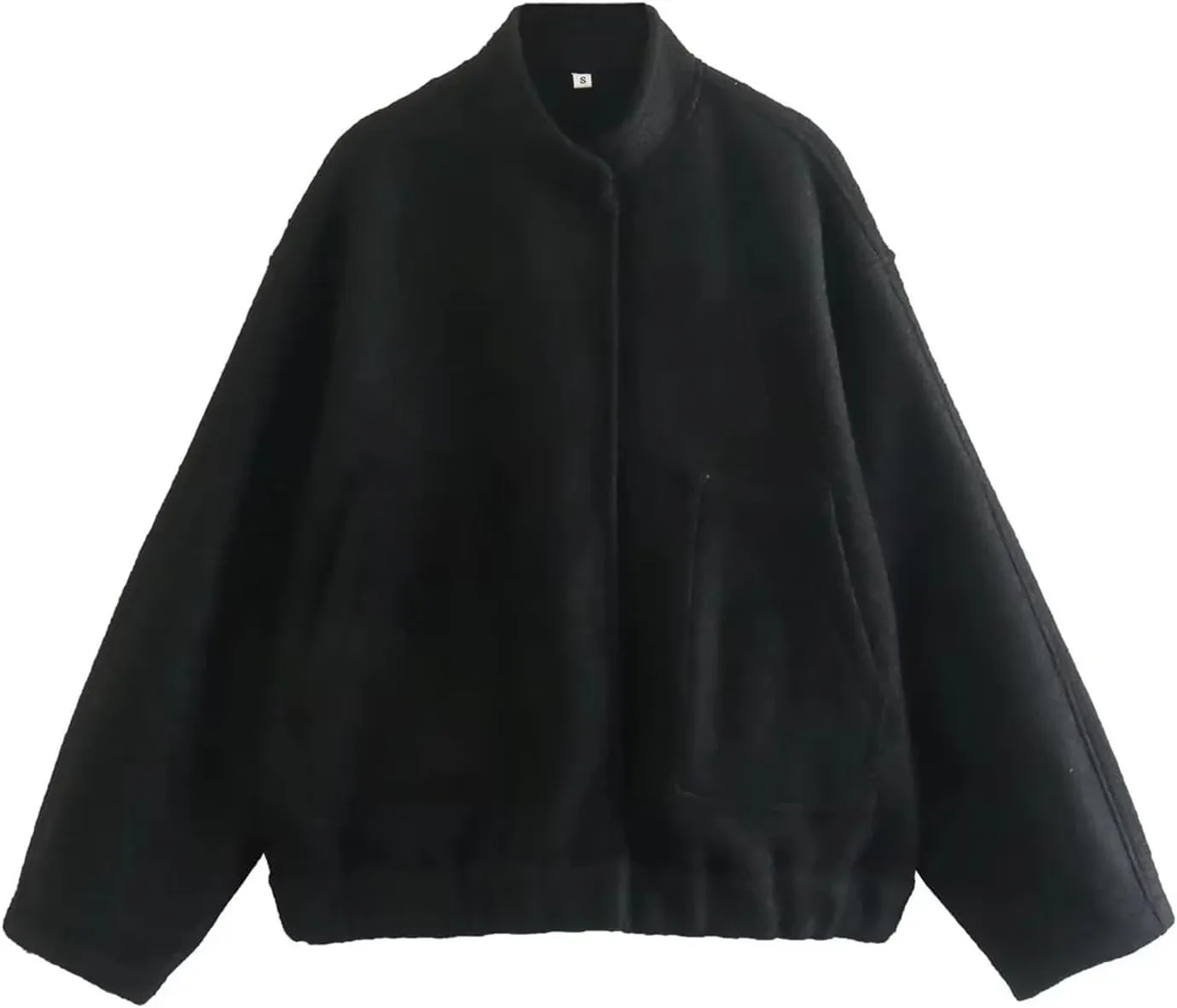 Women Oversized Wool Blend Jackets, Button Down Jackets Casual Stand Collar Outerwear Bomber Jackets with Pockets