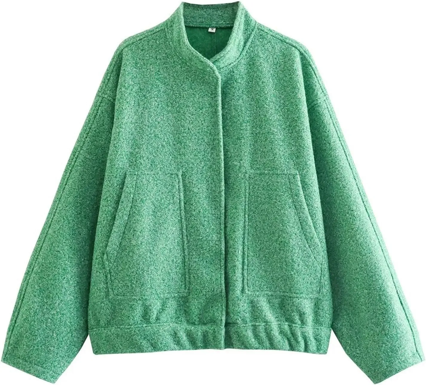 Women Oversized Wool Blend Jackets, Button Down Jackets Casual Stand Collar Outerwear Bomber Jackets with Pockets