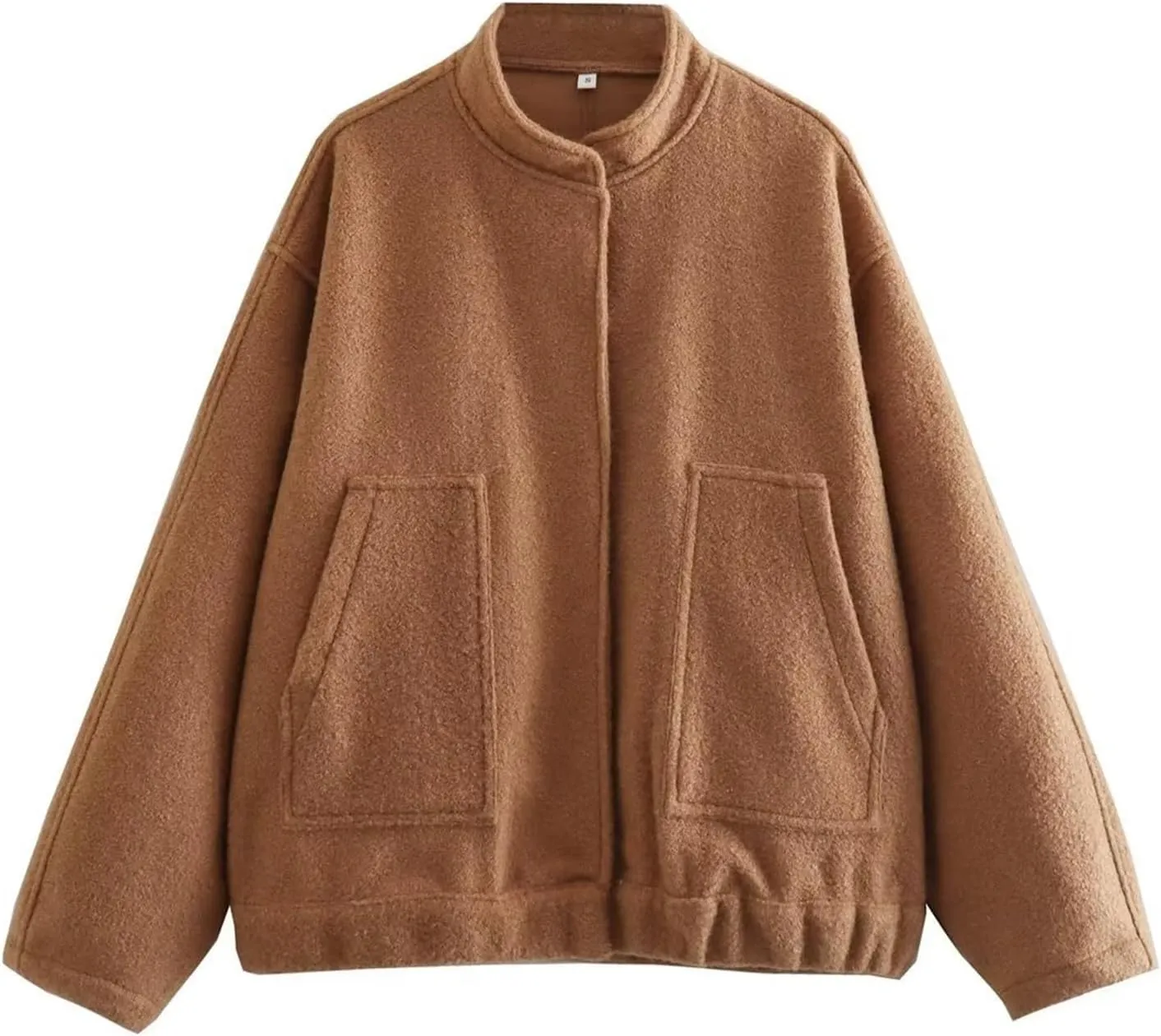 Women Oversized Wool Blend Jackets, Button Down Jackets Casual Stand Collar Outerwear Bomber Jackets with Pockets
