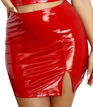 Women Shiny Leather Pleated Skirts Mini Bodycon Folds Pencil Skirts Pu Hems Side Split Skirts