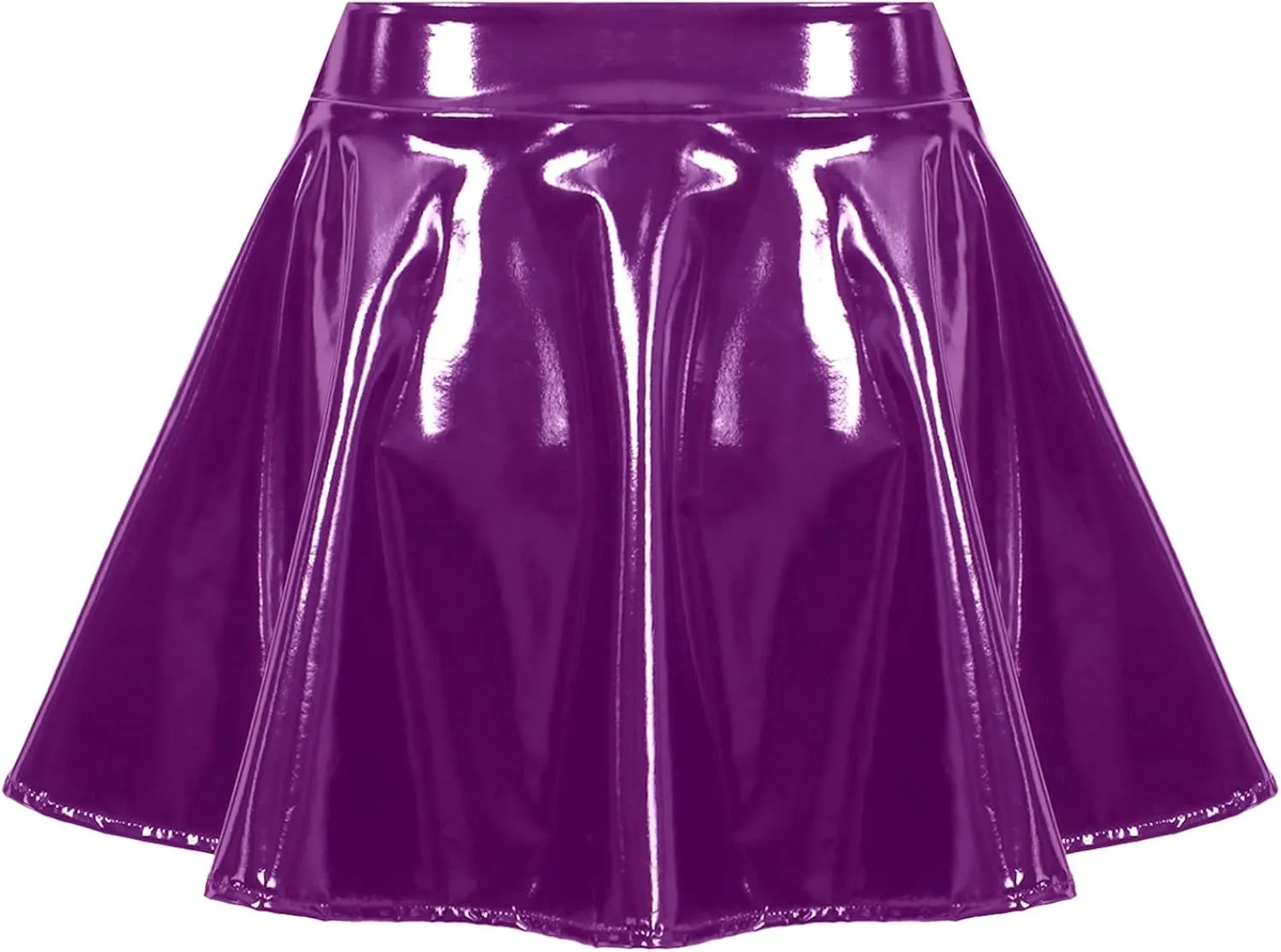 Women Shiny Metallic Skater Flared Skirts High Waist Ballet Dance Skirts Pleated Mini Skirts