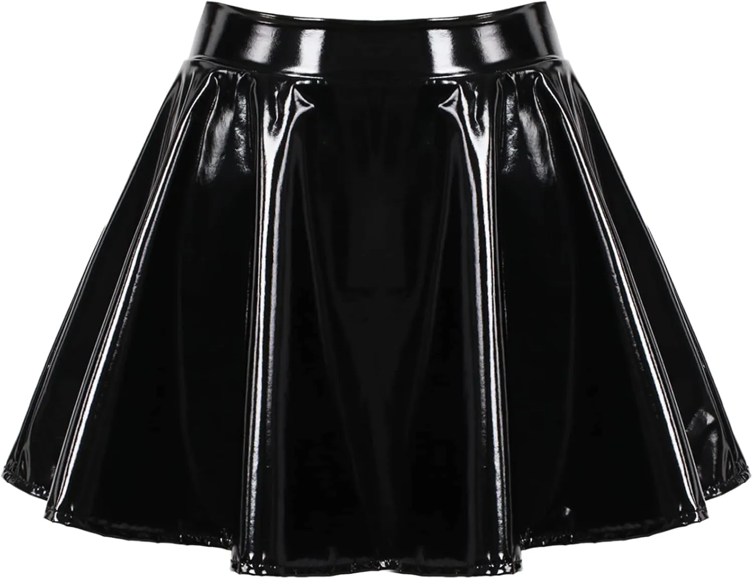 Women Shiny Metallic Skater Flared Skirts High Waist Ballet Dance Skirts Pleated Mini Skirts