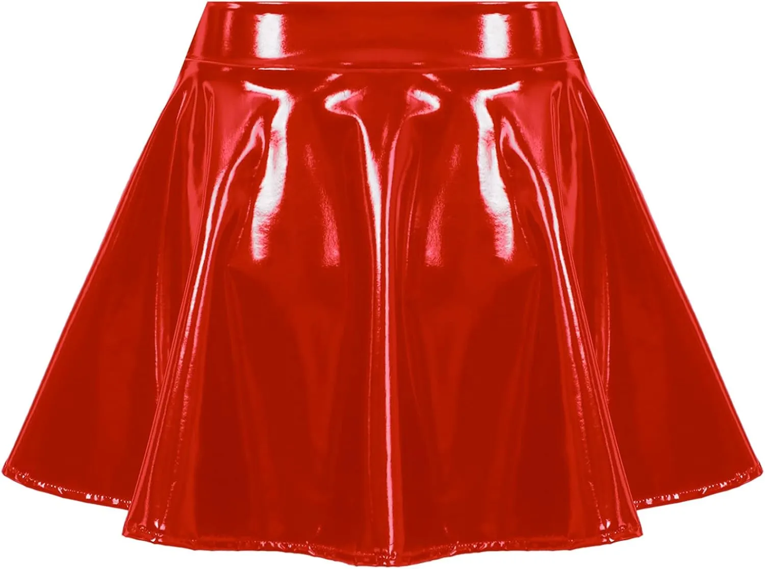 Women Shiny Metallic Skater Flared Skirts High Waist Ballet Dance Skirts Pleated Mini Skirts