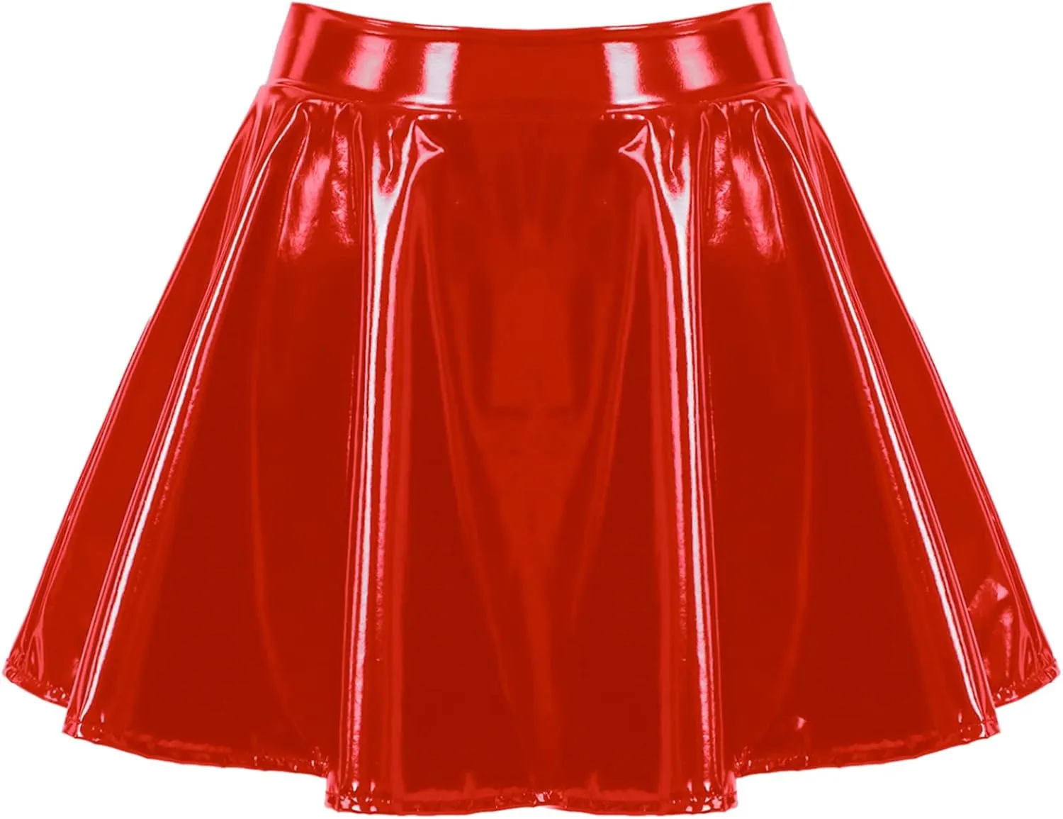 Women Shiny Metallic Skater Flared Skirts High Waist Ballet Dance Skirts Pleated Mini Skirts