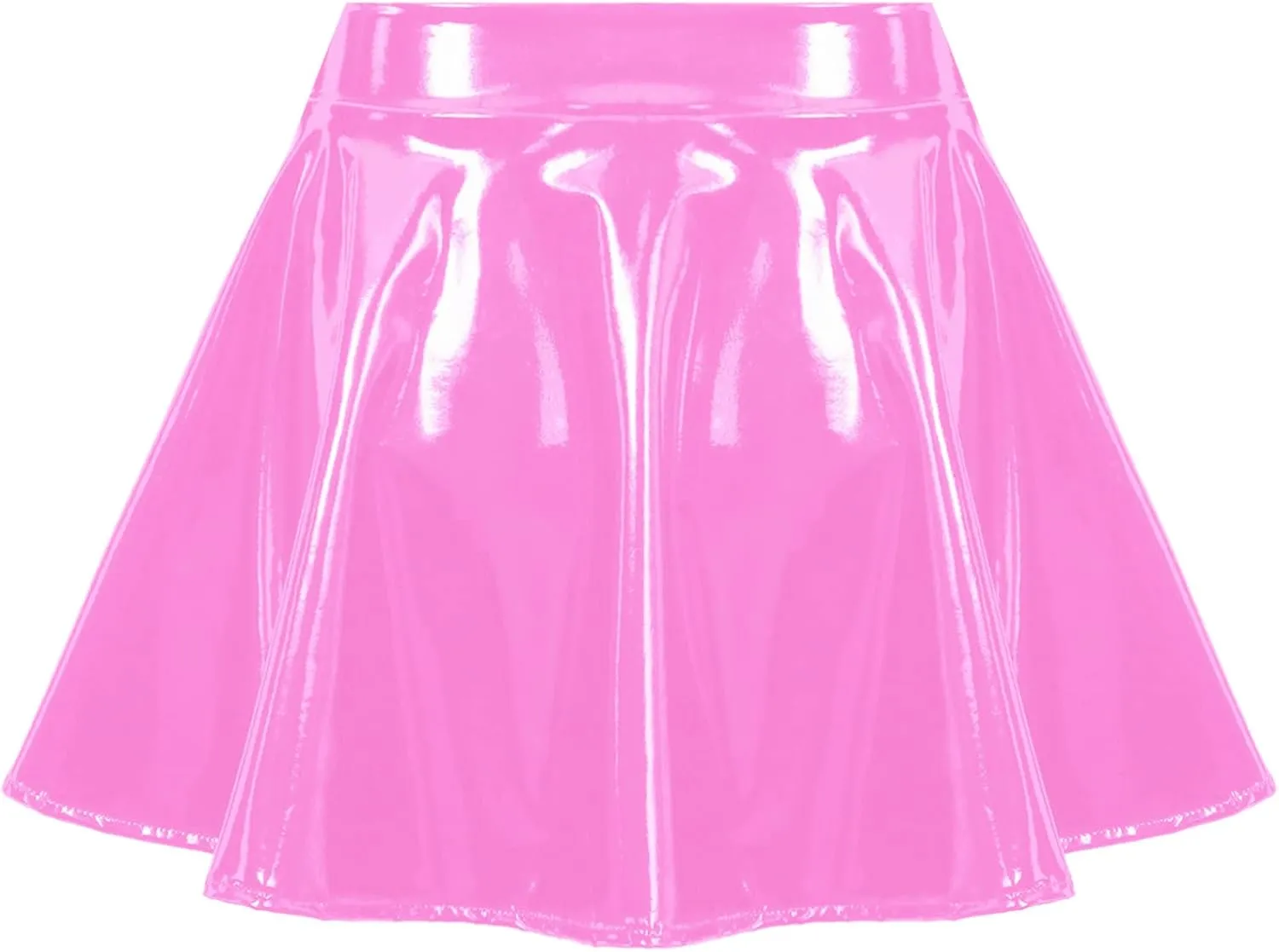 Women Shiny Metallic Skater Flared Skirts High Waist Ballet Dance Skirts Pleated Mini Skirts