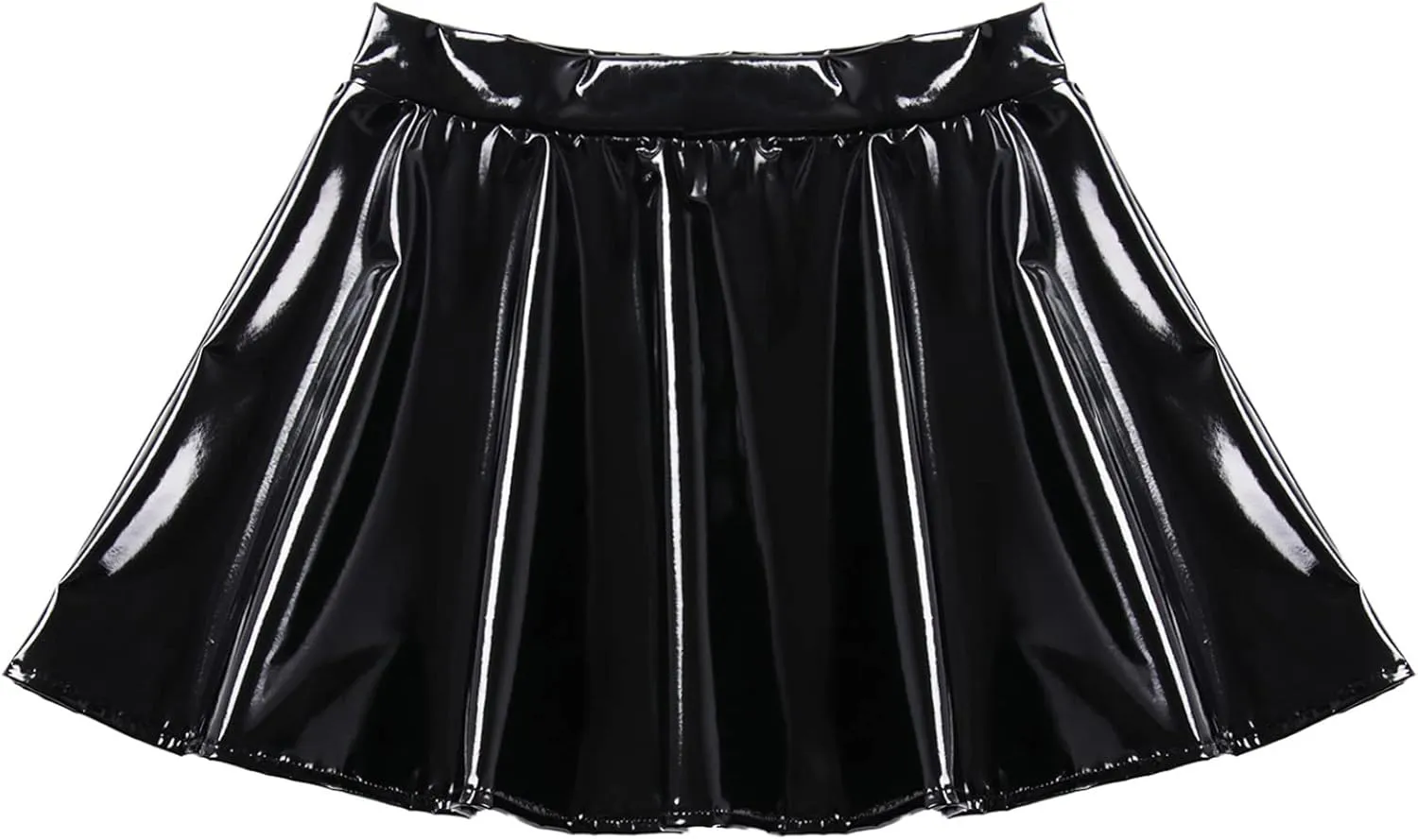 Women Shiny Metallic Skater Flared Skirts High Waist Ballet Dance Skirts Pleated Mini Skirts