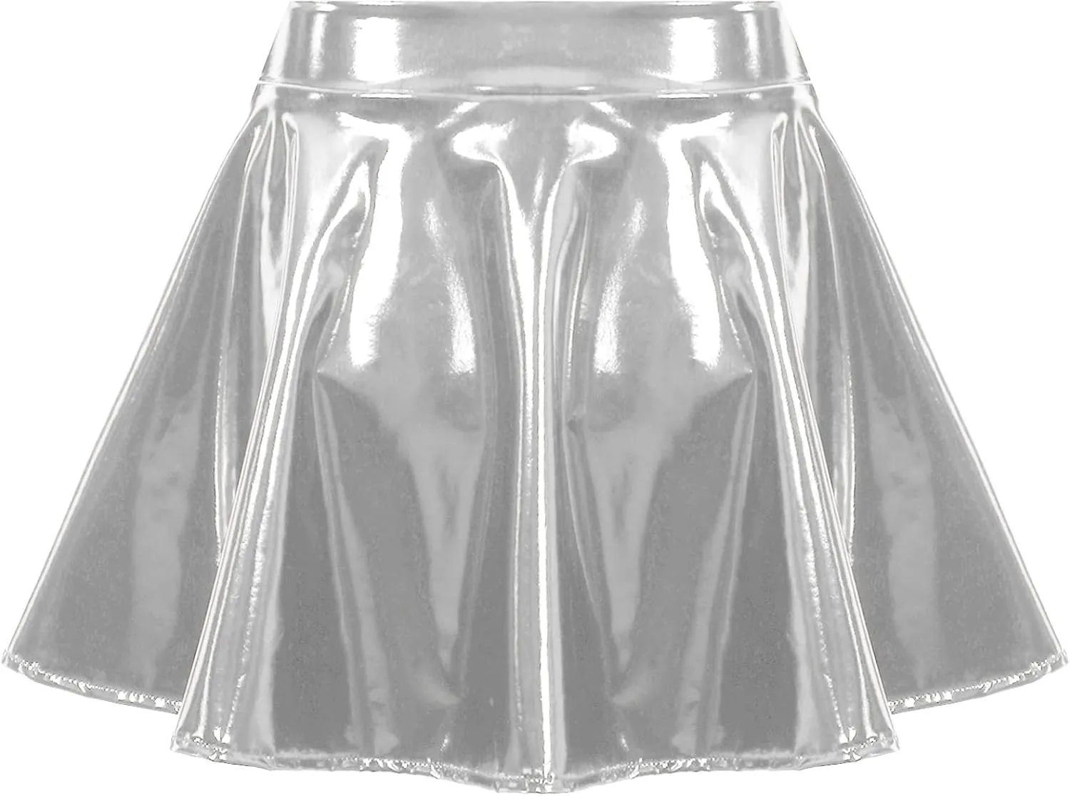 Women Shiny Metallic Skater Flared Skirts High Waist Ballet Dance Skirts Pleated Mini Skirts