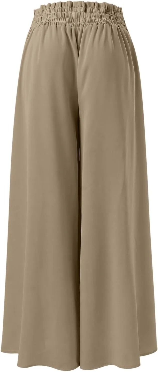 Women Summer Beach Vacation Pants High Waisted Wide Leg Pants Printed Loose Flowy Casual Palazzo Lounge Trousers