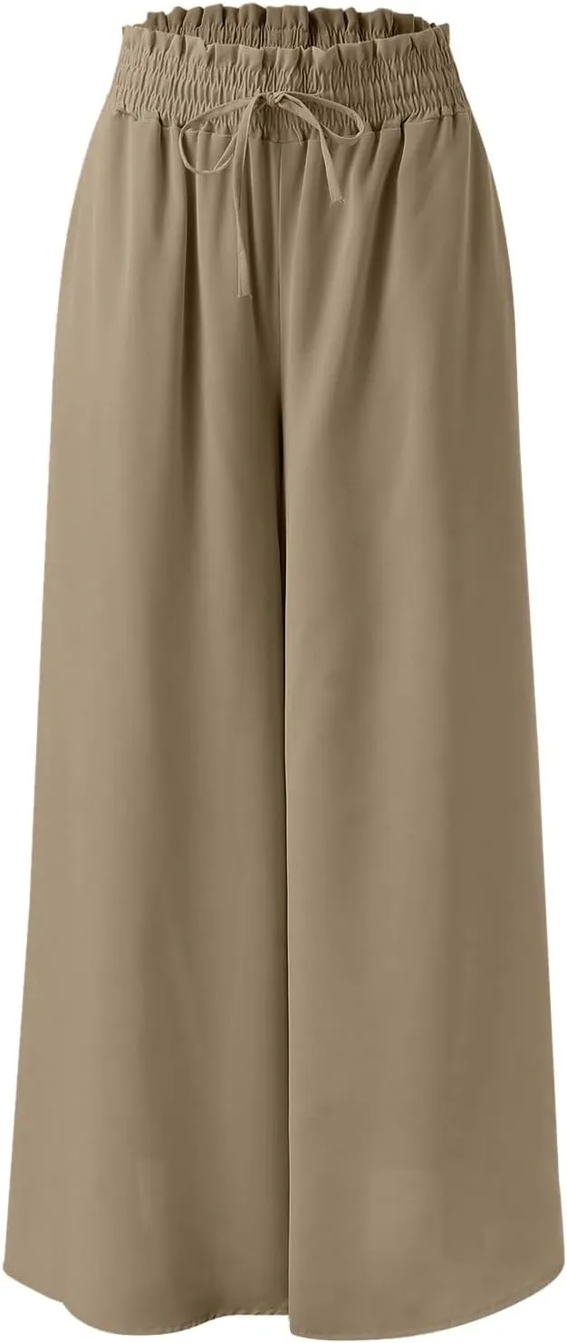 Women Summer Beach Vacation Pants High Waisted Wide Leg Pants Printed Loose Flowy Casual Palazzo Lounge Trousers