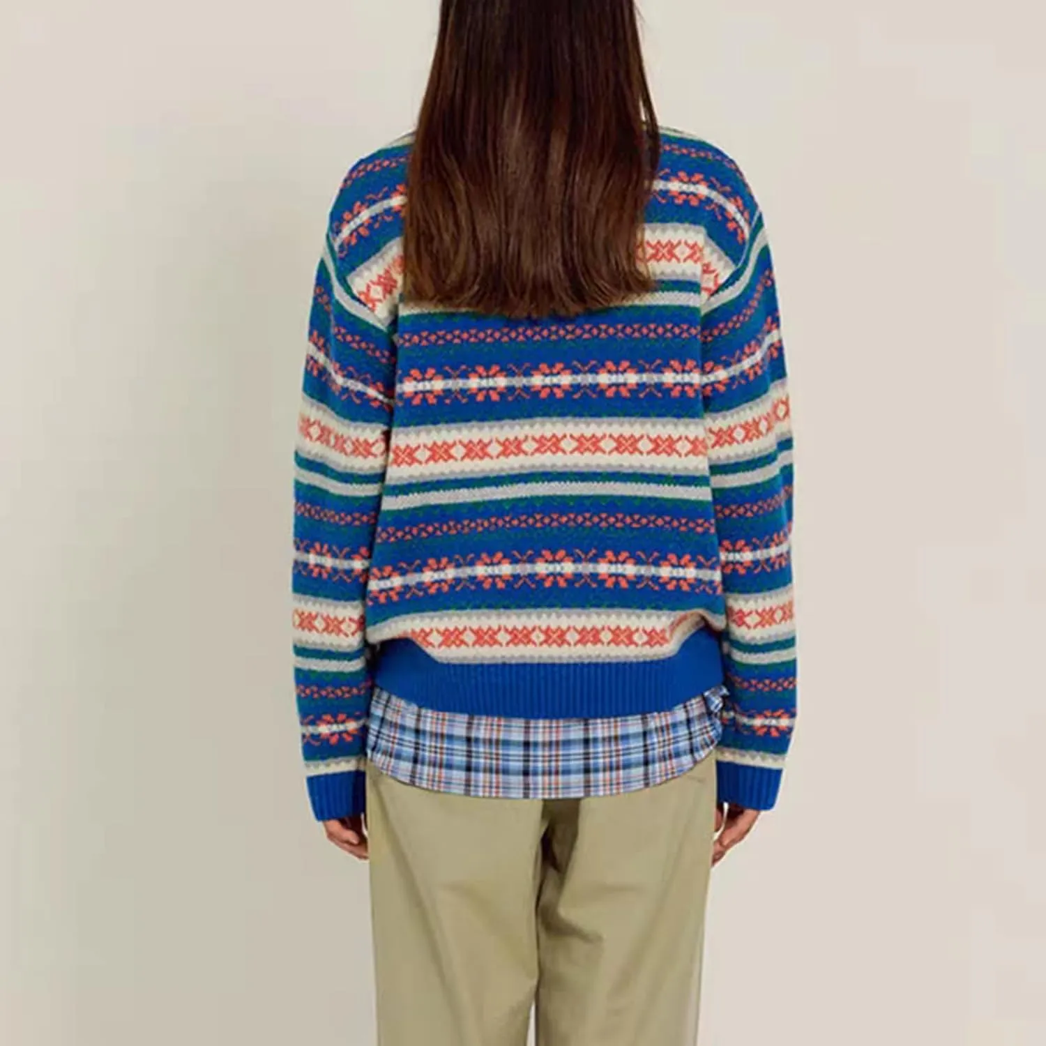 Women Vintage Striped Pullover Sweater Y2k Long Sleeve Crew Neck Loose Knit Sweaters Fall Winter Knitwear