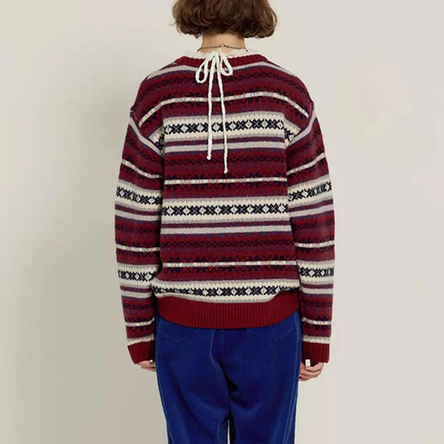 Women Vintage Striped Pullover Sweater Y2k Long Sleeve Crew Neck Loose Knit Sweaters Fall Winter Knitwear