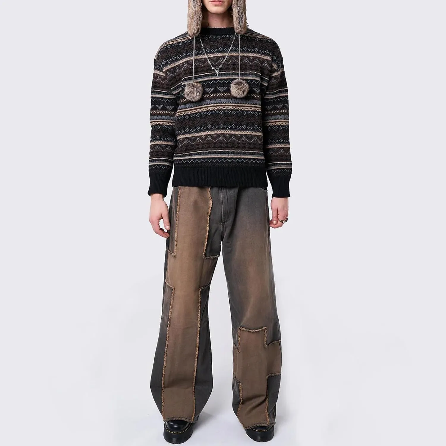 Women Vintage Striped Pullover Sweater Y2k Long Sleeve Crew Neck Loose Knit Sweaters Fall Winter Knitwear