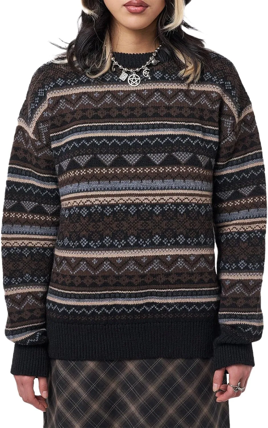 Women Vintage Striped Pullover Sweater Y2k Long Sleeve Crew Neck Loose Knit Sweaters Fall Winter Knitwear