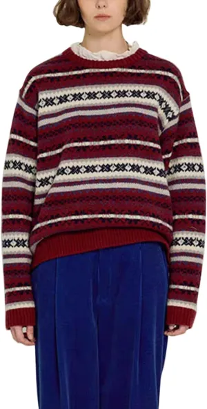 Women Vintage Striped Pullover Sweater Y2k Long Sleeve Crew Neck Loose Knit Sweaters Fall Winter Knitwear