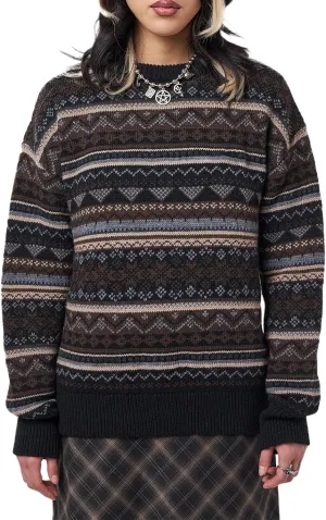 Women Vintage Striped Pullover Sweater Y2k Long Sleeve Crew Neck Loose Knit Sweaters Fall Winter Knitwear