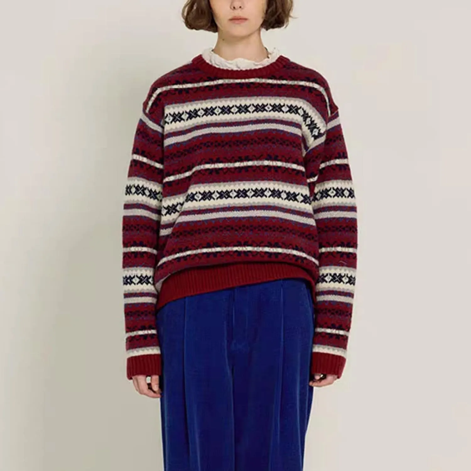 Women Vintage Striped Pullover Sweater Y2k Long Sleeve Crew Neck Loose Knit Sweaters Fall Winter Knitwear