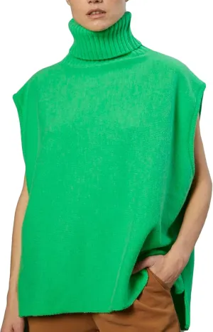 Women Vintage Turtleneck Sweater Vest Oversized Mock High Neck Knitted Gilet Casual Sleeveless Knitwear
