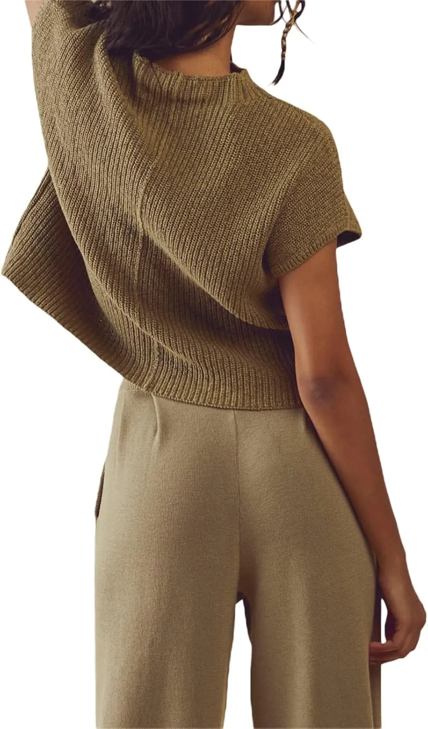 Women Vintage Turtleneck Sweater Vest Oversized Mock High Neck Knitted Gilet Casual Sleeveless Knitwear