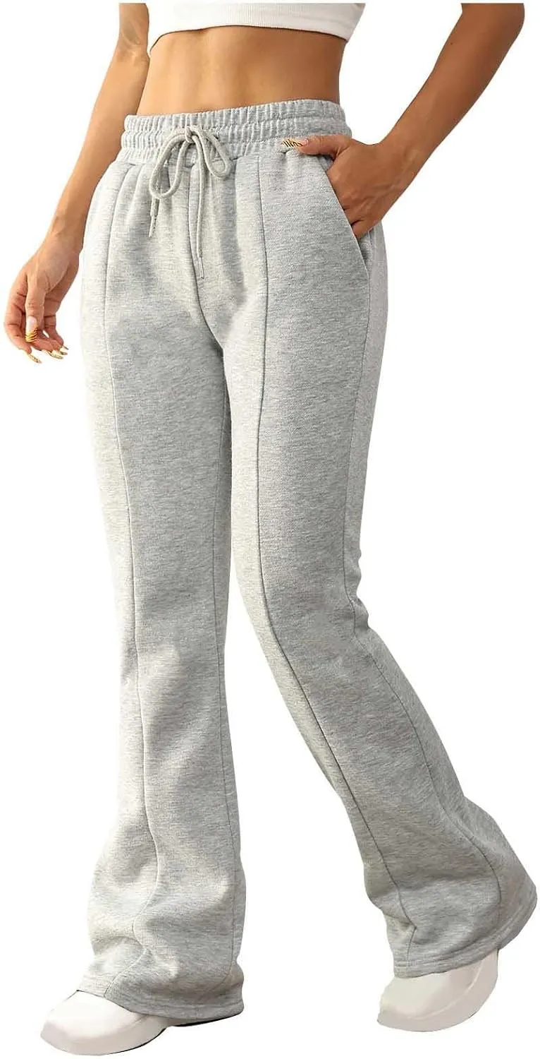Women Wide Leg Sweatpants Bell Bottom Flare Leg Sweatpants Winter Fleece Lined Jogger Pant Lounge Athletic Pants