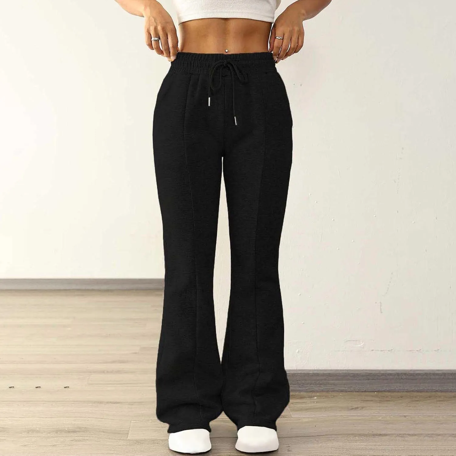Women Wide Leg Sweatpants Bell Bottom Flare Leg Sweatpants Winter Fleece Lined Jogger Pant Lounge Athletic Pants