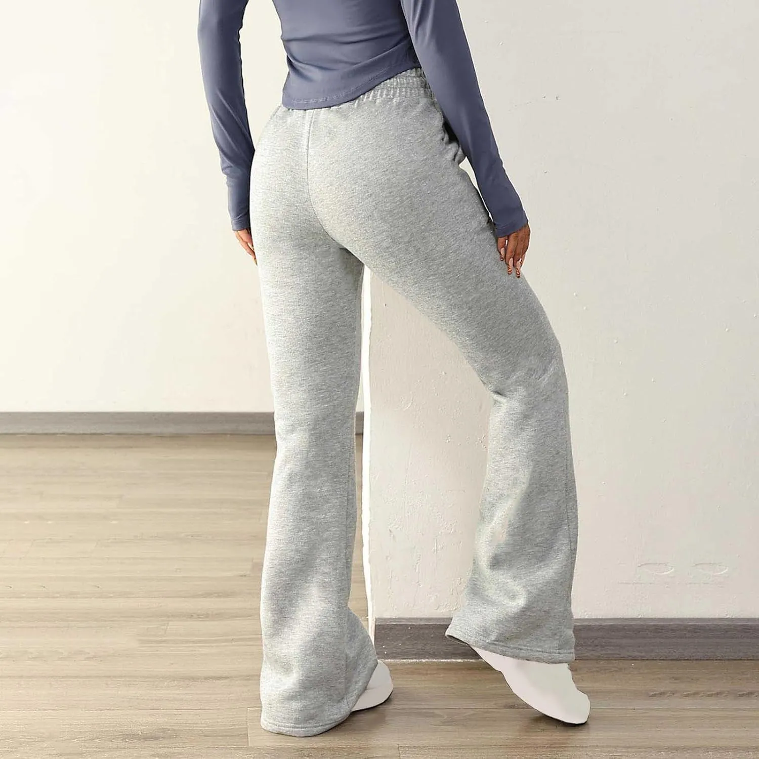 Women Wide Leg Sweatpants Bell Bottom Flare Leg Sweatpants Winter Fleece Lined Jogger Pant Lounge Athletic Pants