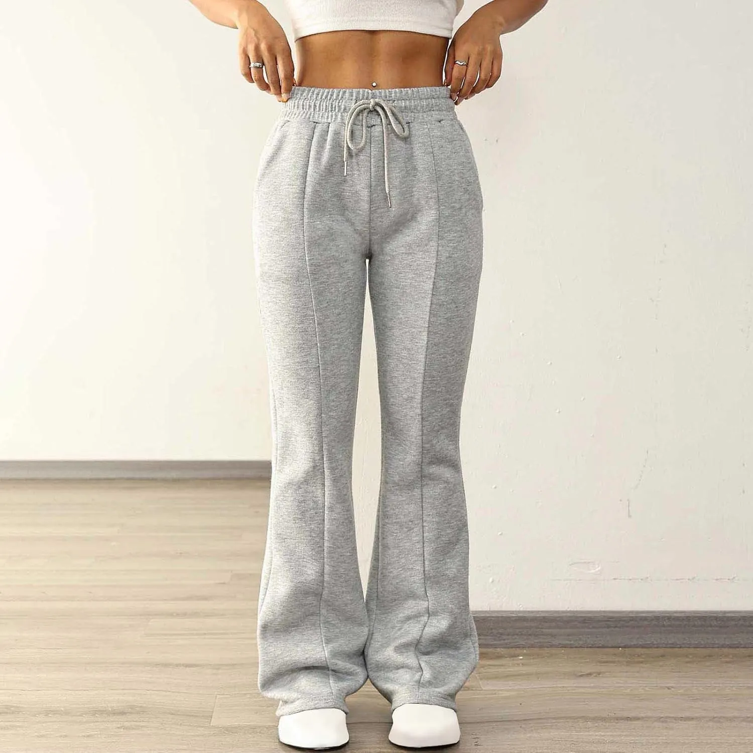 Women Wide Leg Sweatpants Bell Bottom Flare Leg Sweatpants Winter Fleece Lined Jogger Pant Lounge Athletic Pants