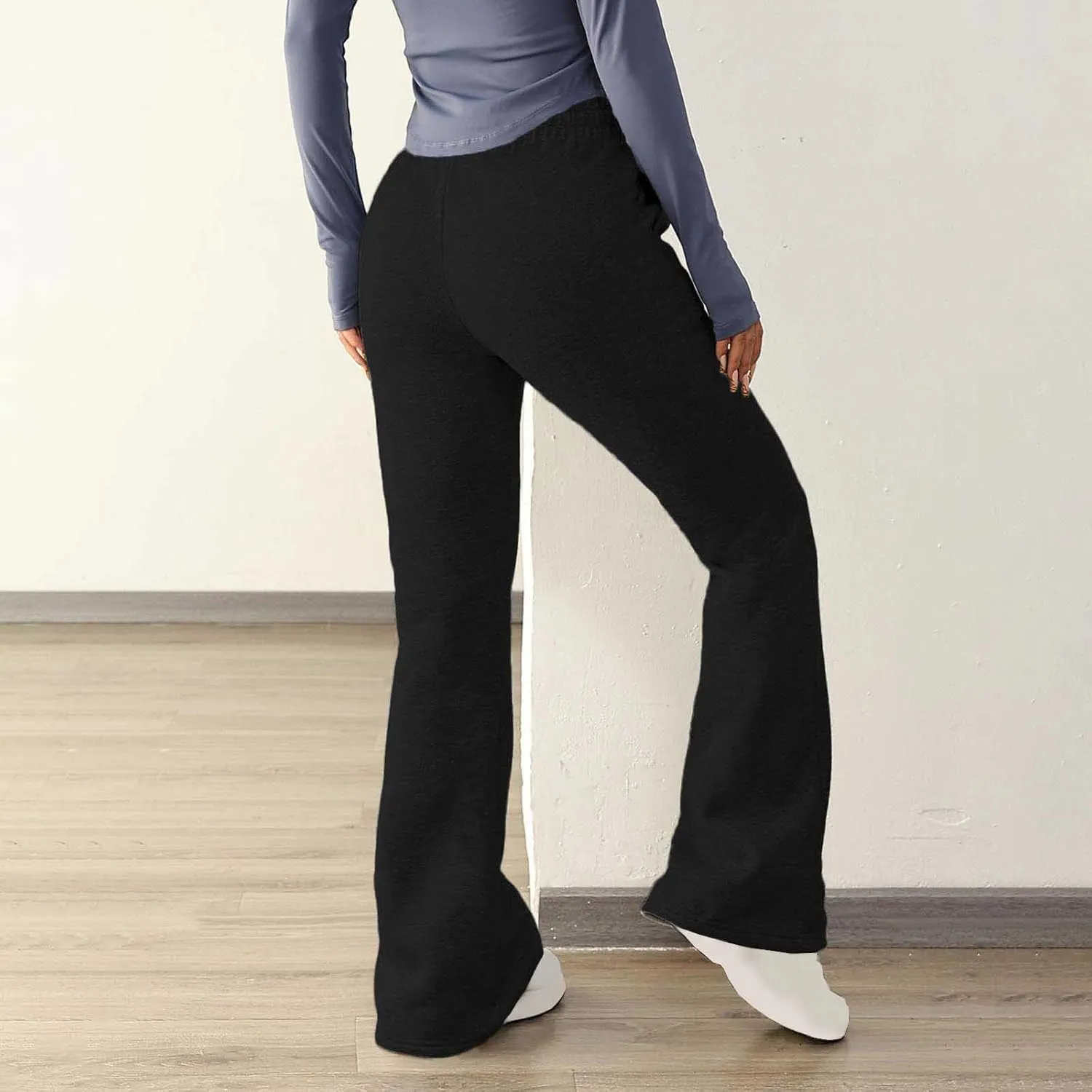 Women Wide Leg Sweatpants Bell Bottom Flare Leg Sweatpants Winter Fleece Lined Jogger Pant Lounge Athletic Pants