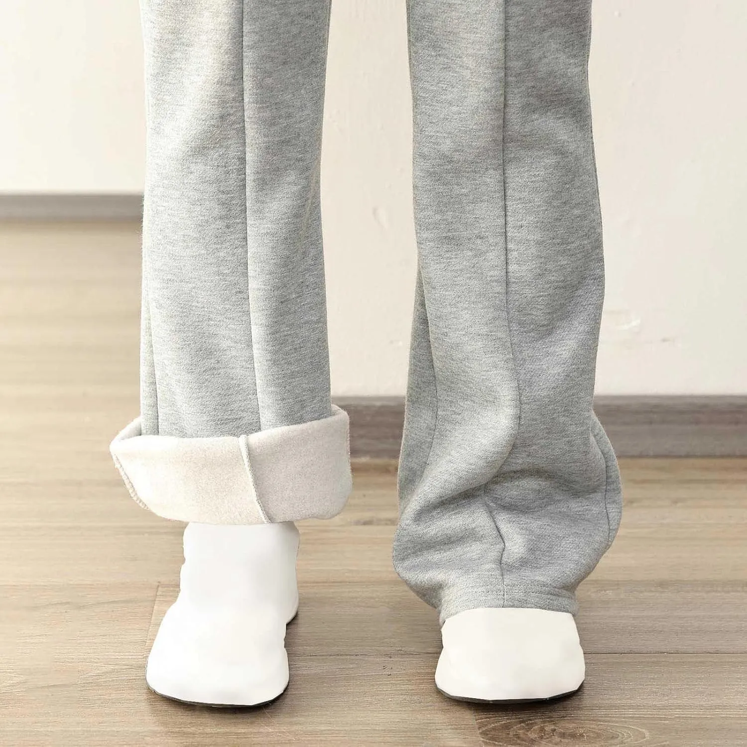 Women Wide Leg Sweatpants Bell Bottom Flare Leg Sweatpants Winter Fleece Lined Jogger Pant Lounge Athletic Pants