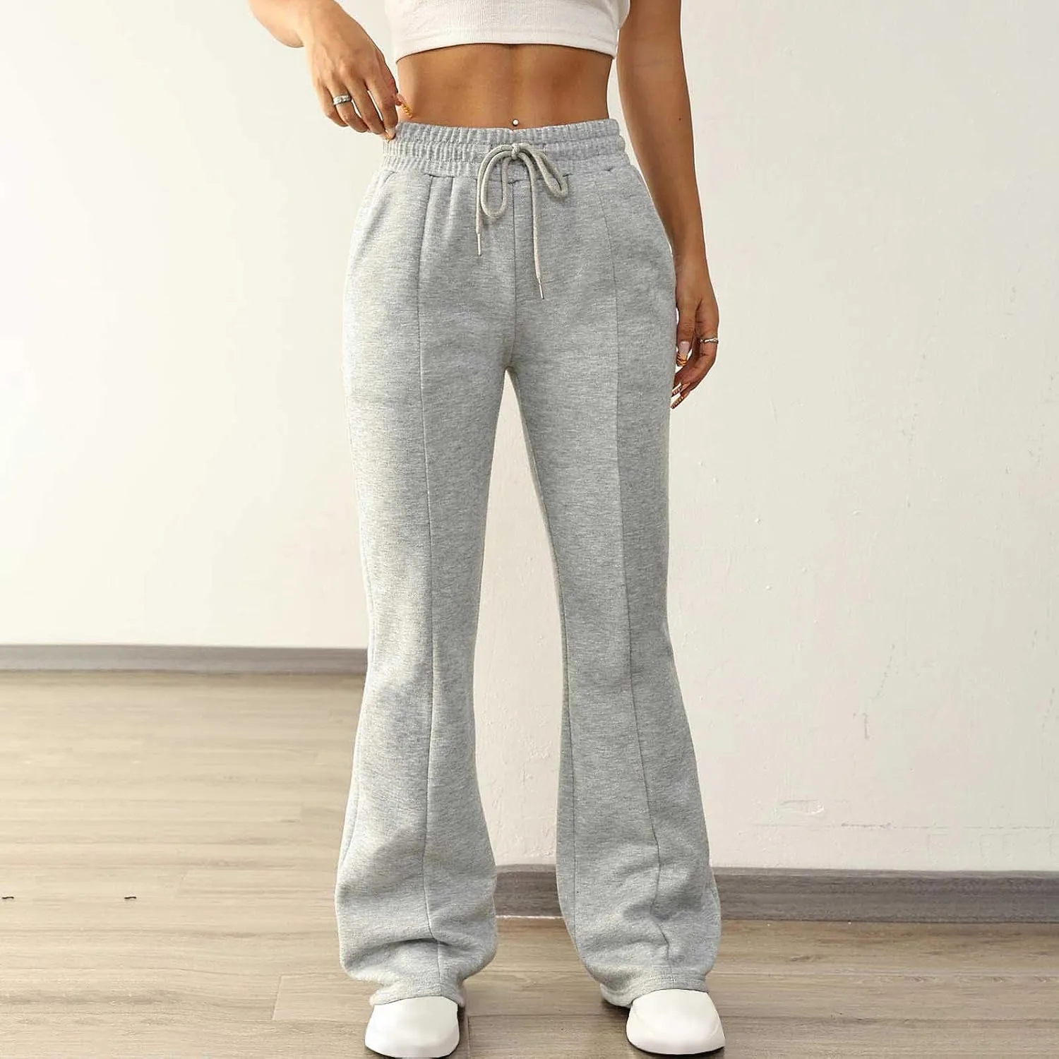 Women Wide Leg Sweatpants Bell Bottom Flare Leg Sweatpants Winter Fleece Lined Jogger Pant Lounge Athletic Pants