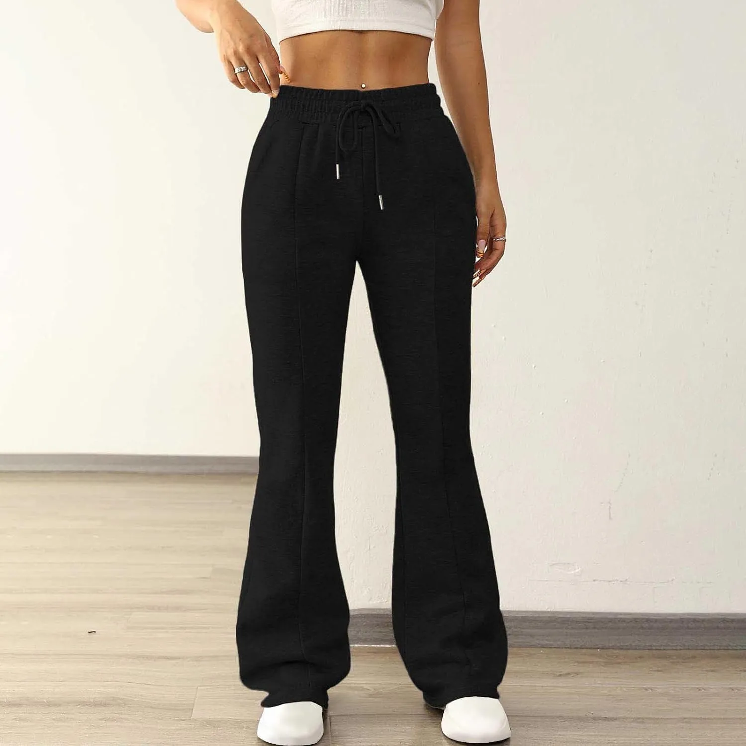 Women Wide Leg Sweatpants Bell Bottom Flare Leg Sweatpants Winter Fleece Lined Jogger Pant Lounge Athletic Pants