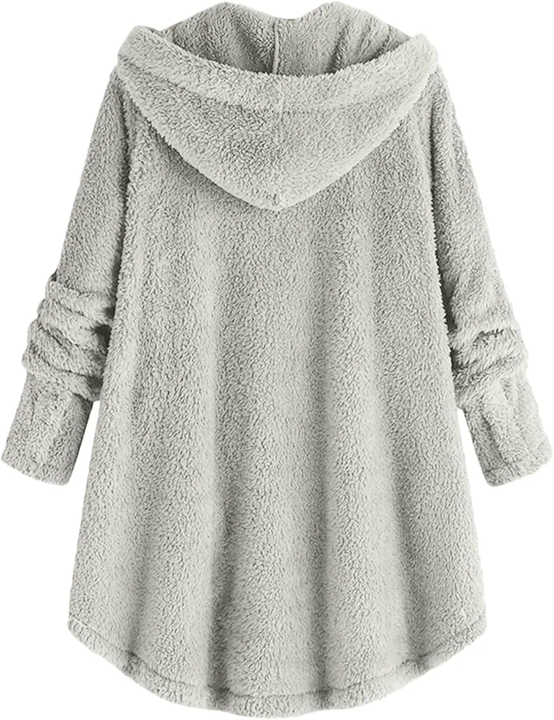 Women Winter Plush Coats Plus Size Button Hooded Cardigan Coat Loose Casual Outerwear Fleece Wool Jacket