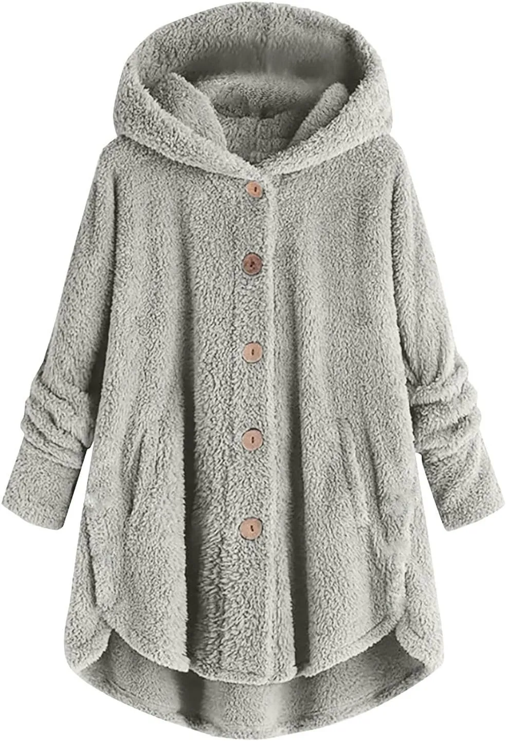 Women Winter Plush Coats Plus Size Button Hooded Cardigan Coat Loose Casual Outerwear Fleece Wool Jacket