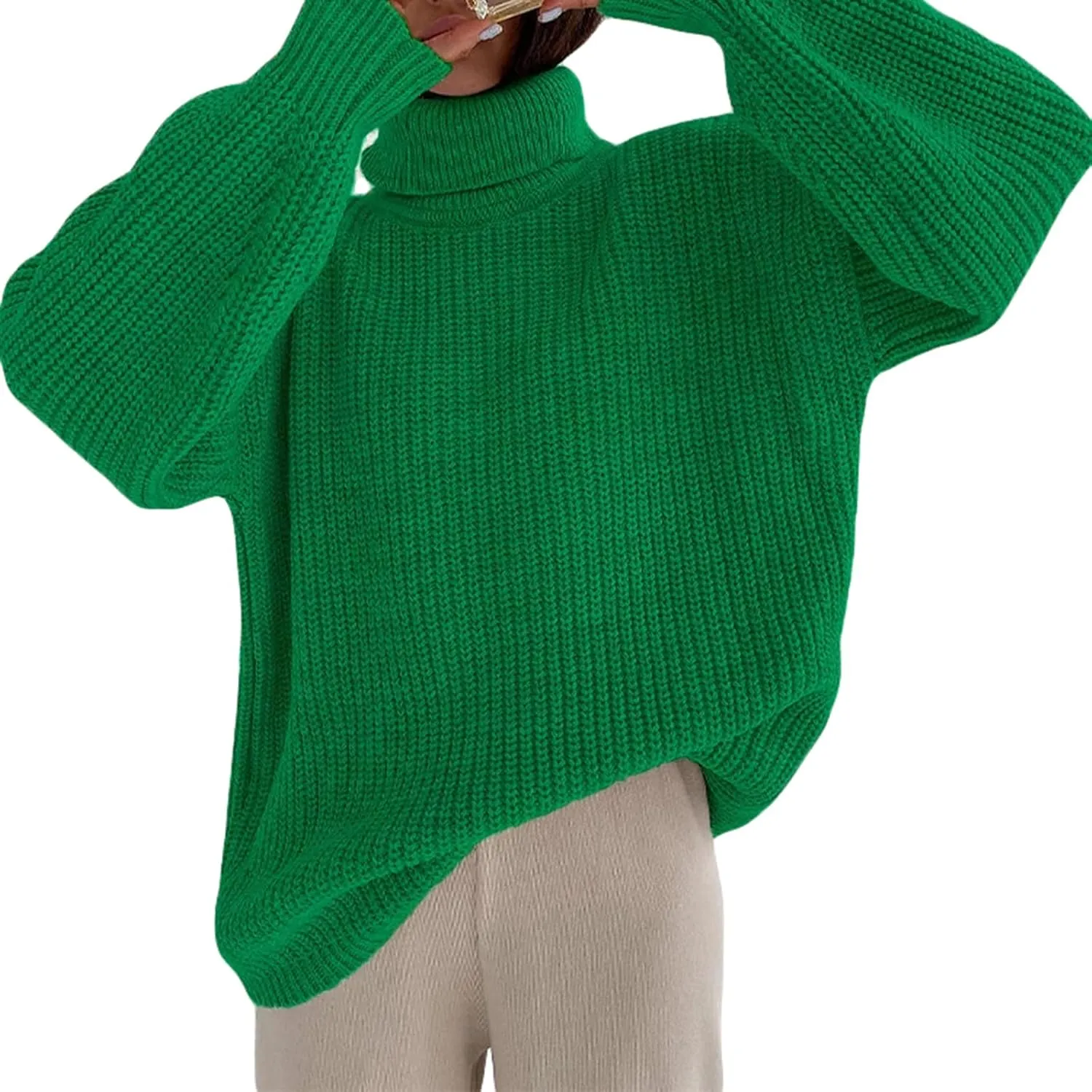 Women's 2022 Winter Fall Solid Turtleneck Long Sleeve Oversized Fuzzy Knit Chunky Warm Pullover Sweater Top