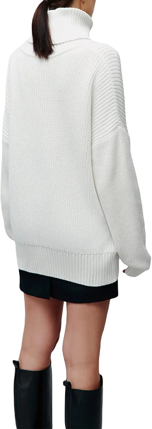 Women's 2022 Winter Fall Solid Turtleneck Long Sleeve Oversized Fuzzy Knit Chunky Warm Pullover Sweater Top