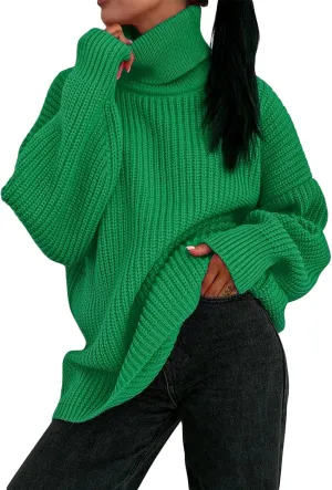 Women's 2022 Winter Fall Solid Turtleneck Long Sleeve Oversized Fuzzy Knit Chunky Warm Pullover Sweater Top