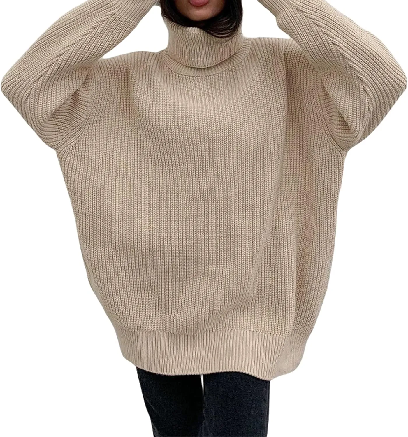 Women's 2022 Winter Fall Solid Turtleneck Long Sleeve Oversized Fuzzy Knit Chunky Warm Pullover Sweater Top
