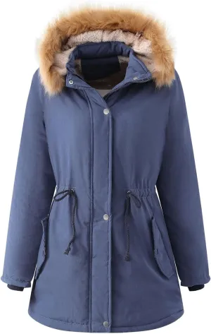 Womens 2024 Long Sleeve Button Drawstring Jacket Zip Up Removable Hoodie Pockets Coat Thick Warm Fitted Coat Outwear