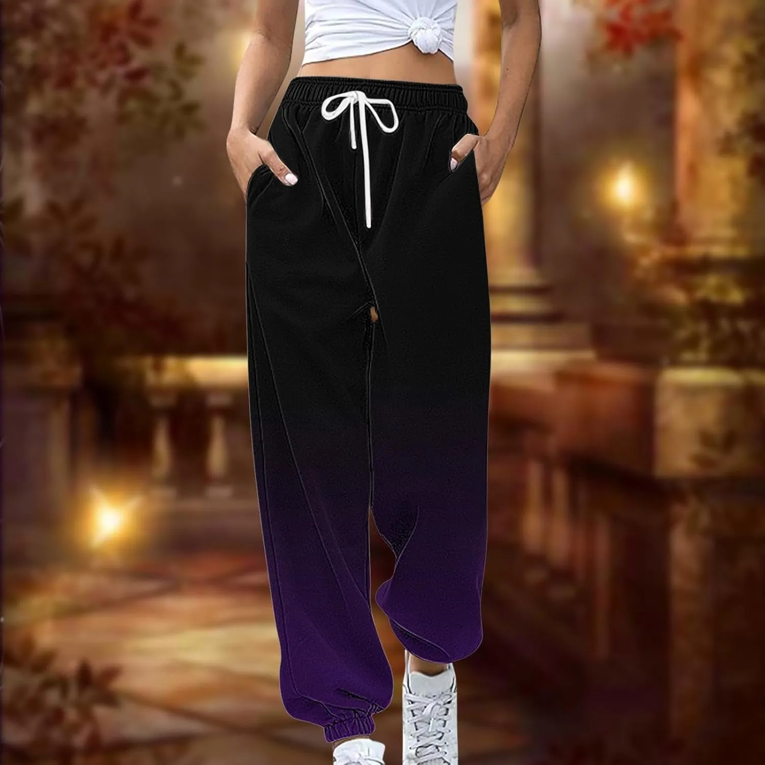 Women's Baggy Sweatpants Workout Active Joggers Pants High Waisted Drawstring Lounge Bottoms with Pockets