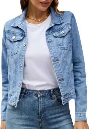 Women's Basic Button Down Button Down Fall Jackets Stretch Fitted Cropped Jackets Long Sleeves Denim trendy Jackets